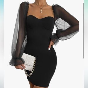 Floerns women’s sweetheart neck mesh sheer ruffle long sleeve dress